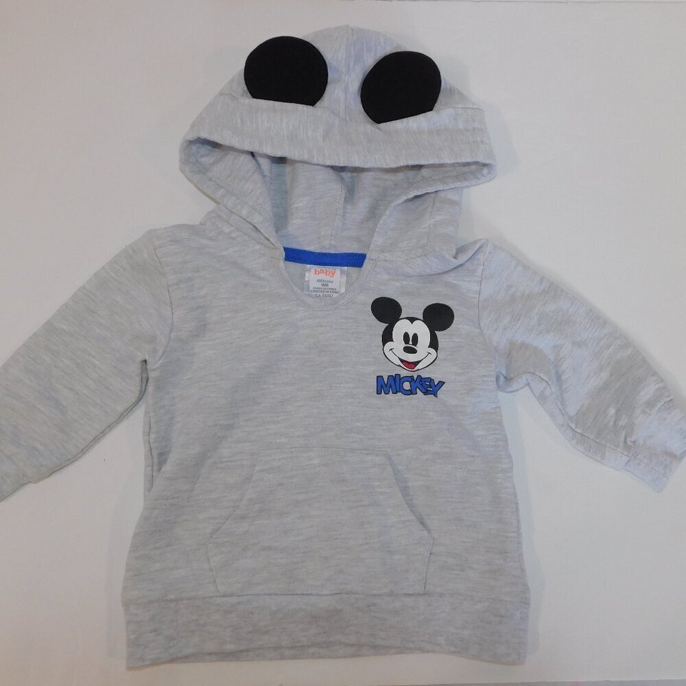 Disney Baby Boy 9 months Gray Long Sleeve hooded Shirt with Mickey Mouse Ears 9M